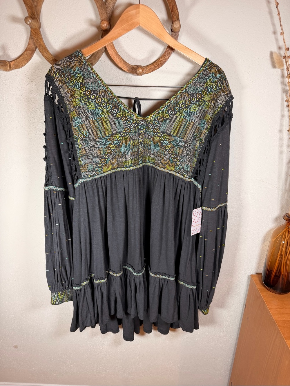 NWT Free People Much Love Tunic XL Embroidered Balloon Sleeve Boho